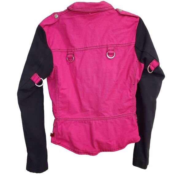 Tripp NYC  pink and black colorblock Moto biker punk Jacket S - Picture 9 of 13
